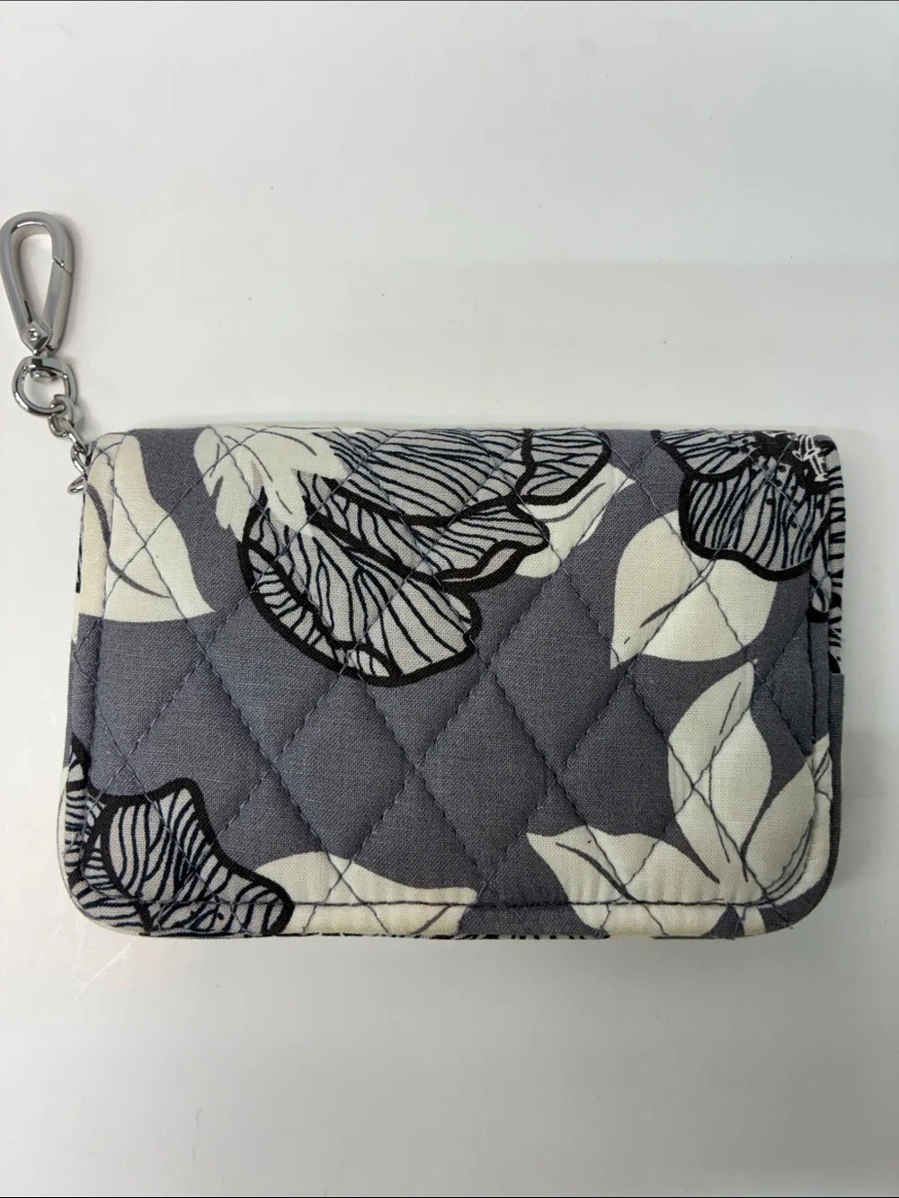 Vera Bradley Quilted Floral Keychain Wallet in Gray and White - Picture 1 of 5